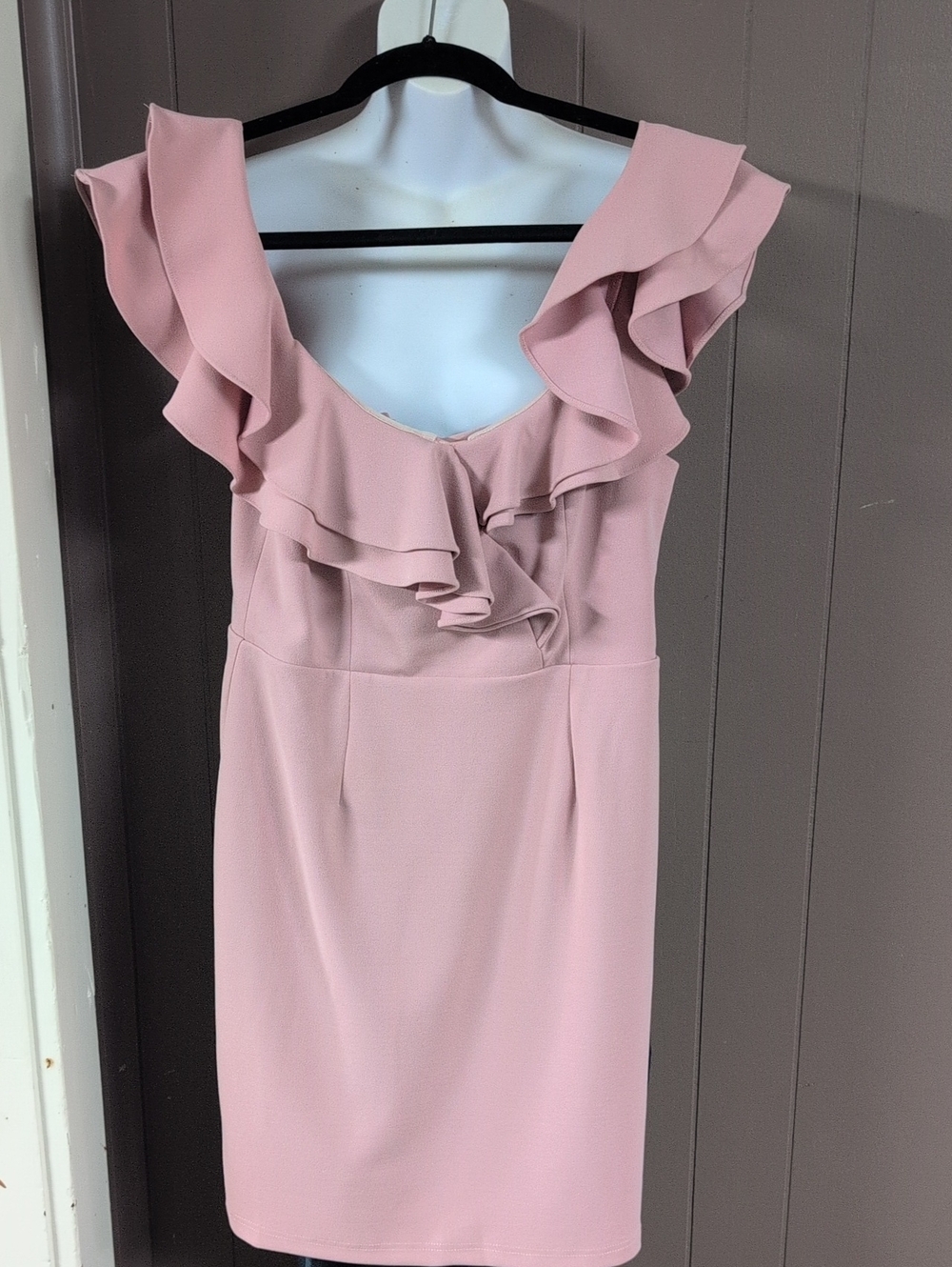Blue Blush Dusty Pink Ruffled V-Neck Midi Dress